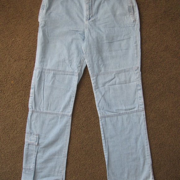 RETRO STYLE BOYFRIEND JEANS-VELCRO CLOSE LARGE POCKET LOOSE FIT-LIGHT BLUE-T.H. - Picture 2 of 13